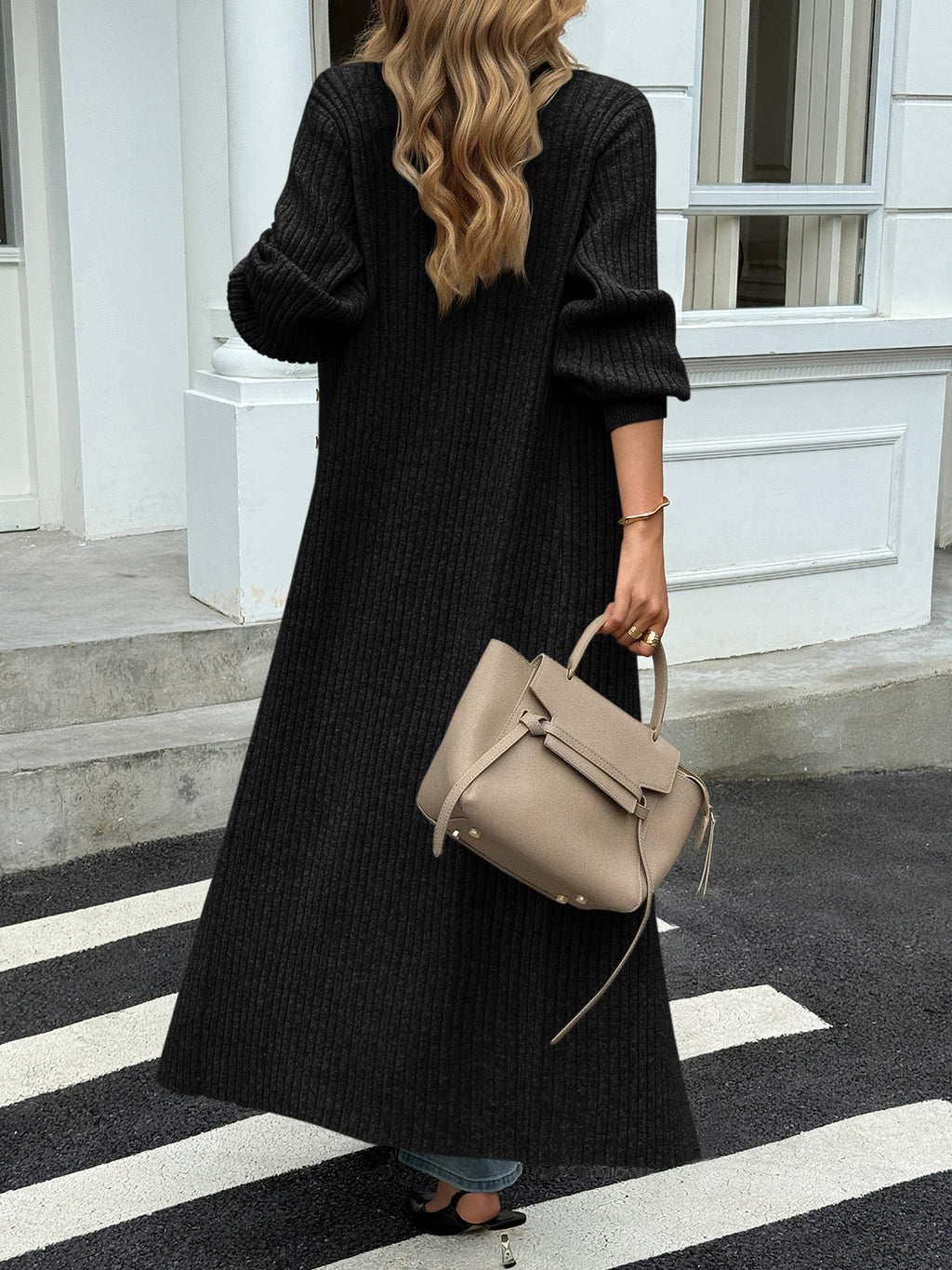 Saodimallsu Black Womens V Neck Cardigan