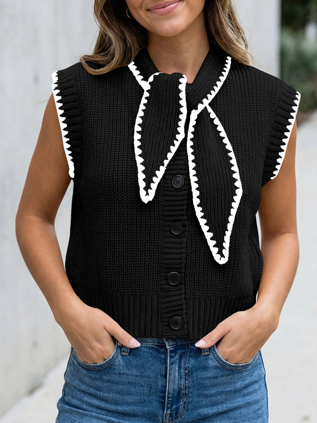 Saodimallsu Womens Tie Front Sleeveless Sweater Vest