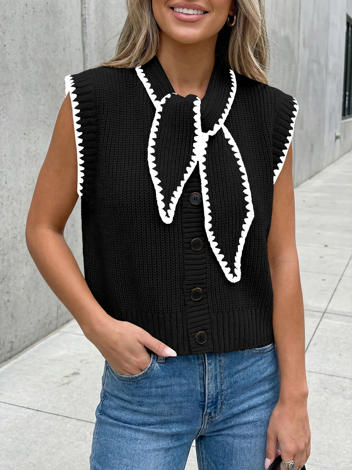 Saodimallsu Womens Tie Front Sleeveless Sweater Vest