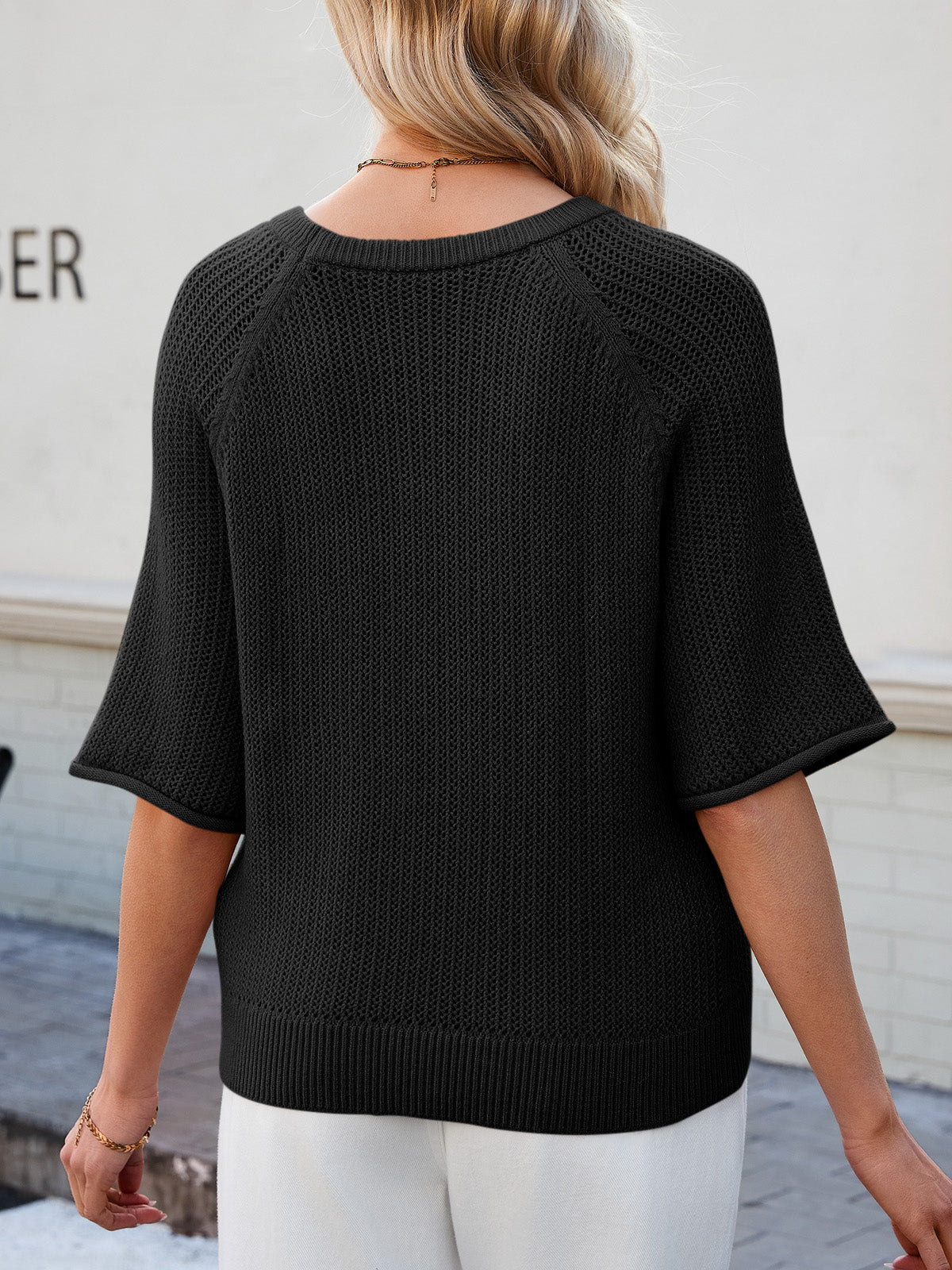 Saodimallsu Womens Crochet Short Sleeve Knit Sweater