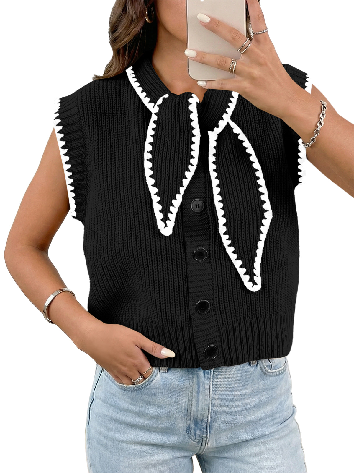 Saodimallsu Womens Tie Front Sleeveless Sweater Vest