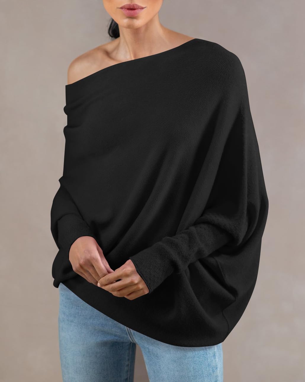 Saodimallsu Womens Boat Neck Oversized Knit Sweater
