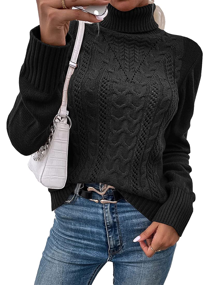Saodimallsu Women Turtleneck Cable Knit Sweater
