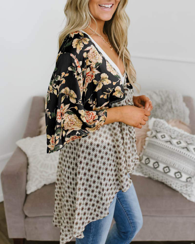 Saodimallsu Womens Tie Front Floral Kimono Cardigans