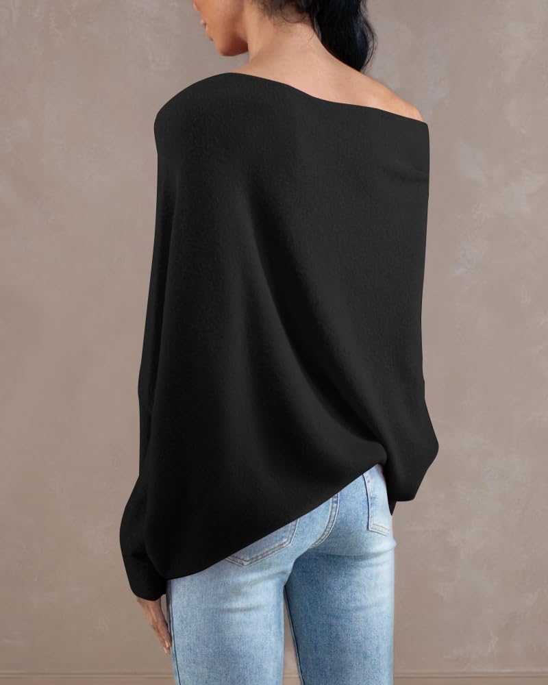 Saodimallsu Womens Boat Neck Oversized Knit Sweater