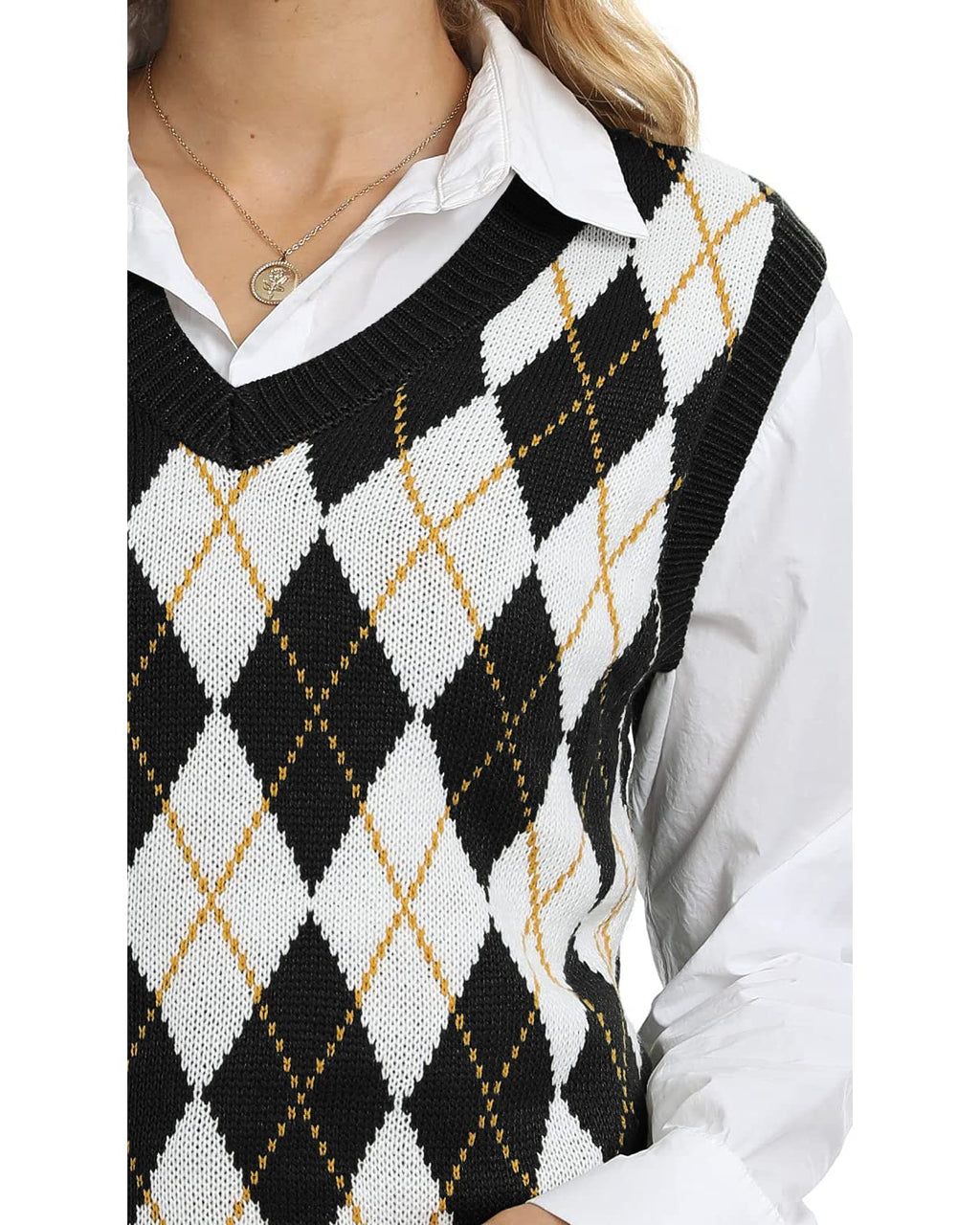 Saodimallsu Womens V Neck Argyle Knit Tops