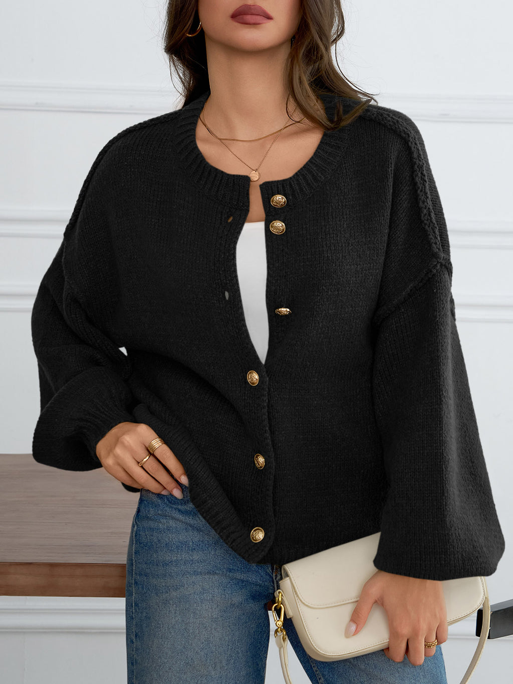 Saodimallsu Womens Button Up Long Lantern Sleeve Cardigans