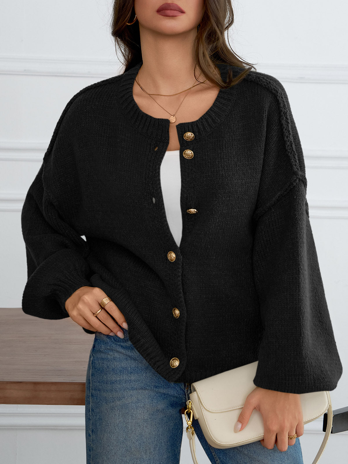 Saodimallsu Womens Button Up Long Lantern Sleeve Cardigans