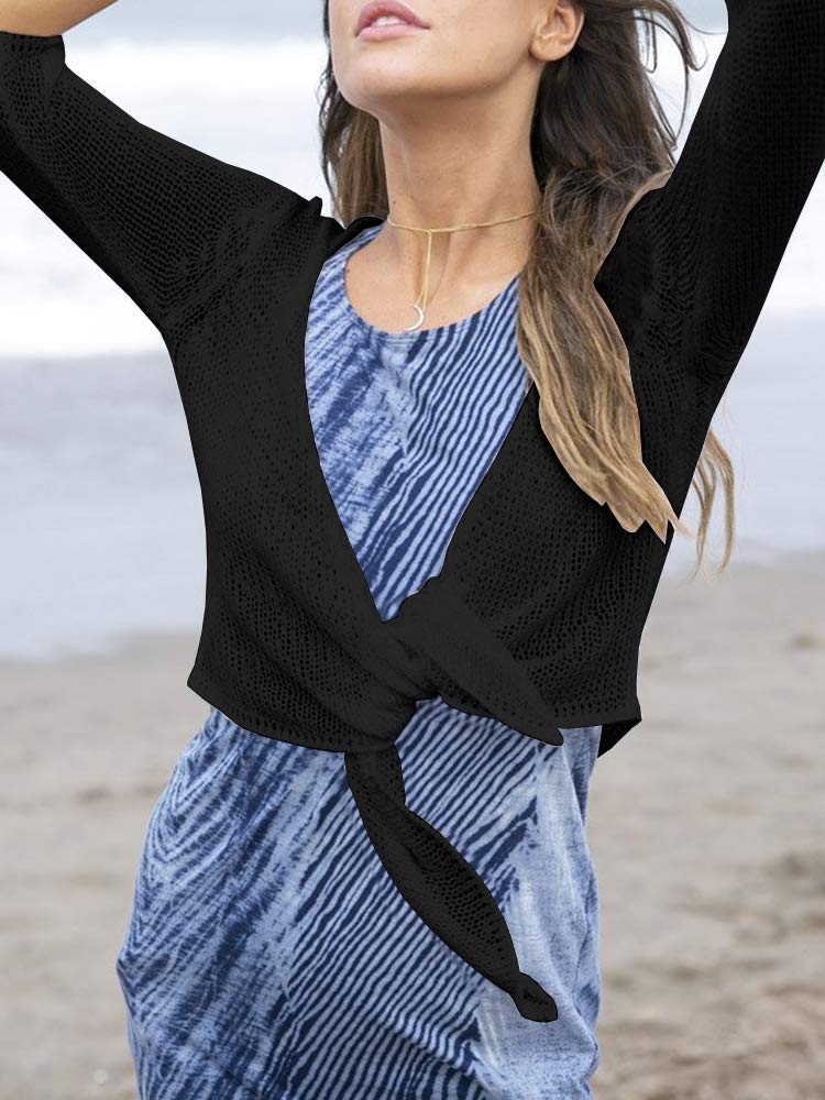 Saodimallsu Womens 3/4 Sleeve Tie Front Shrugs