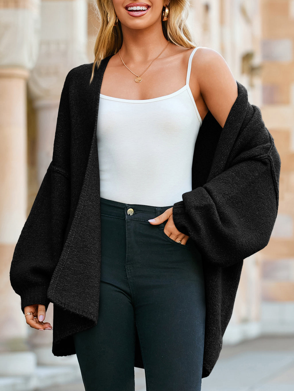 Saodimallsu Womens Lantern Sleeve Chunky Cardigan