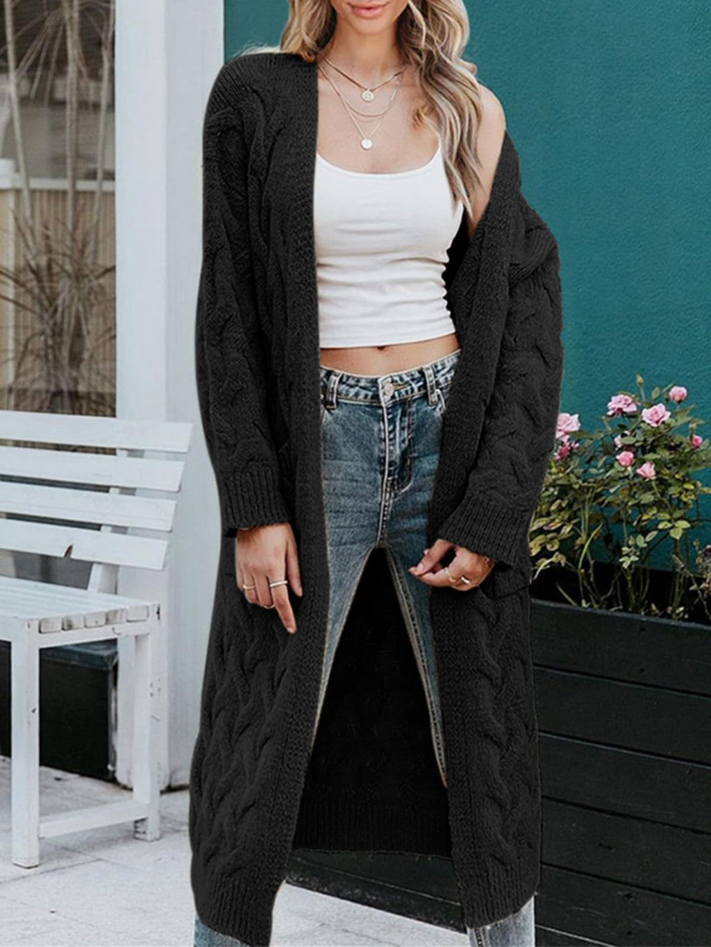 Saodimallsu Womens Cable Knit Long Cardigan