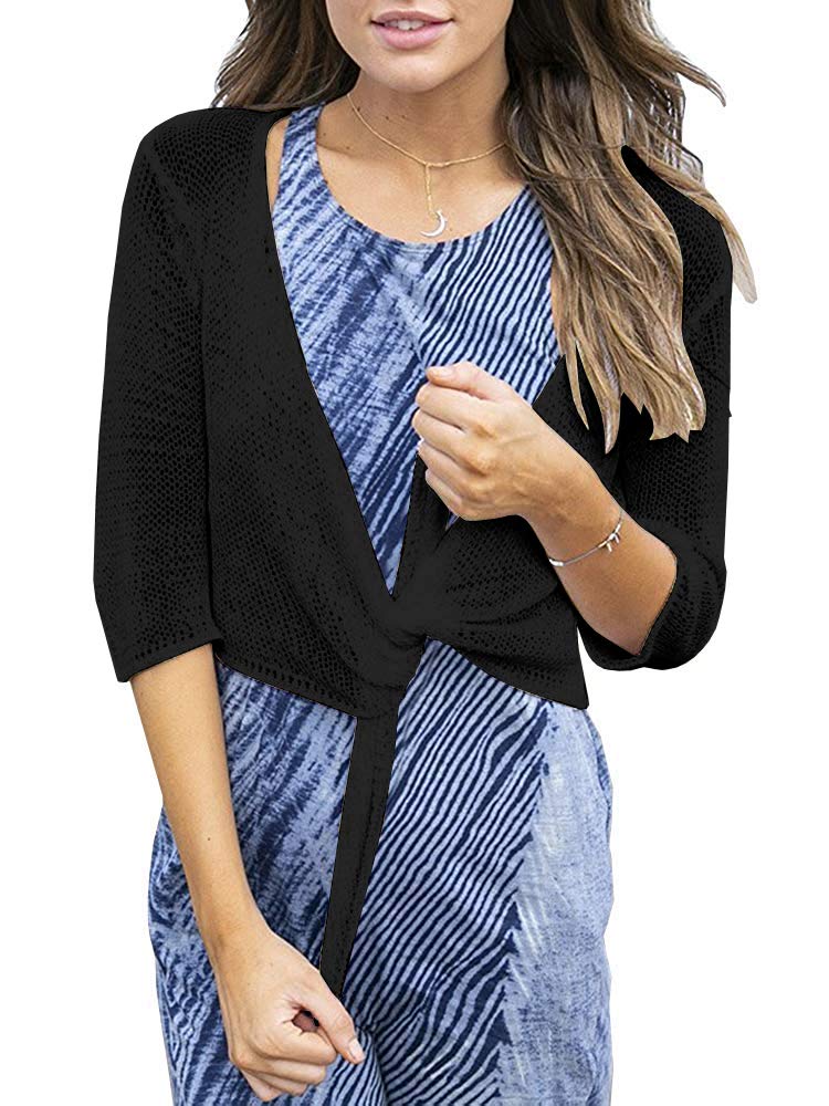 Saodimallsu Womens 3/4 Sleeve Tie Front Shrugs