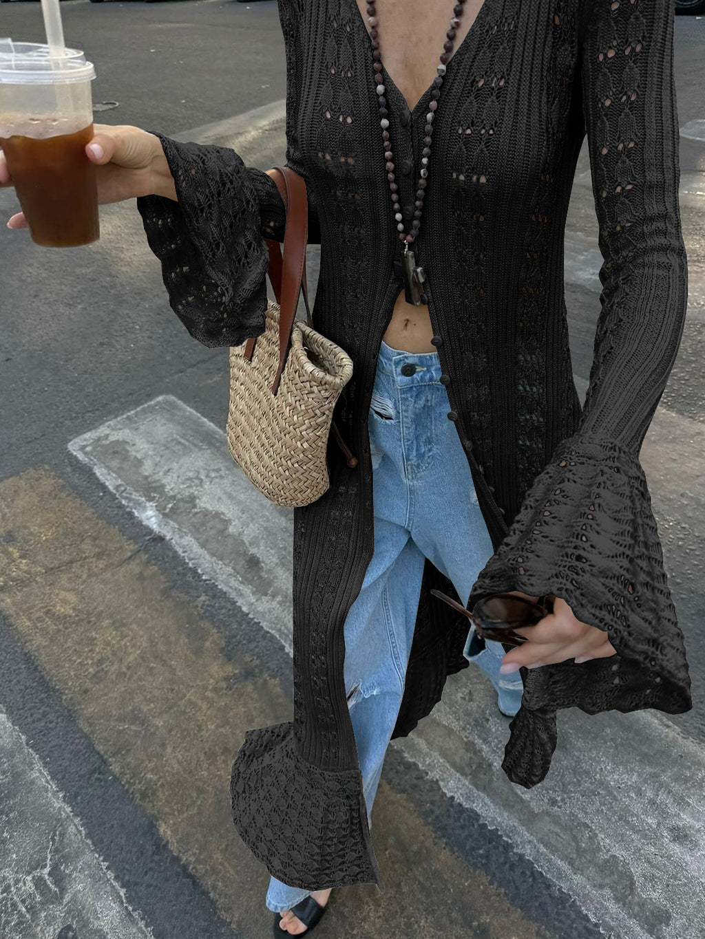 Saodimallsu Womens Boho Crochet Cardigan