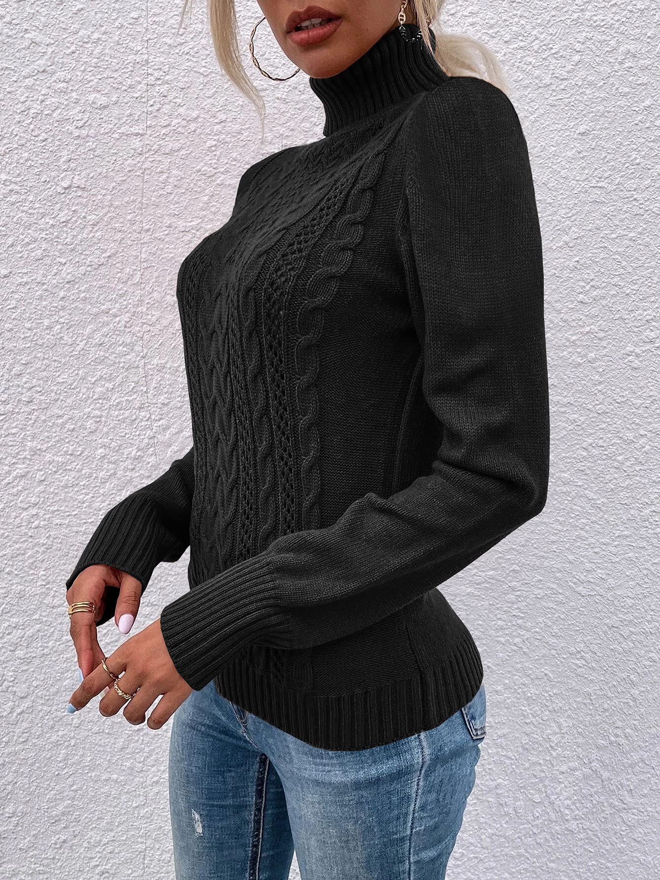 Saodimallsu Women Turtleneck Cable Knit Sweater