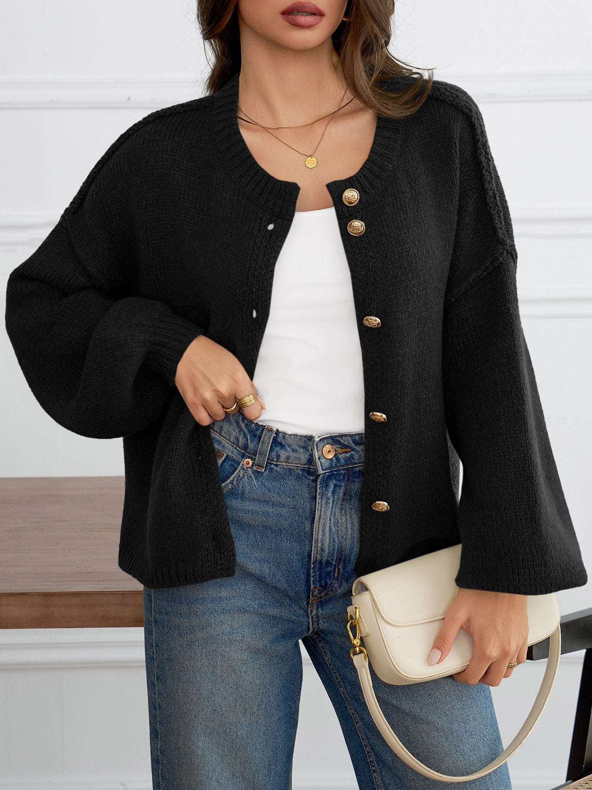 Saodimallsu Womens Button Up Long Lantern Sleeve Cardigans