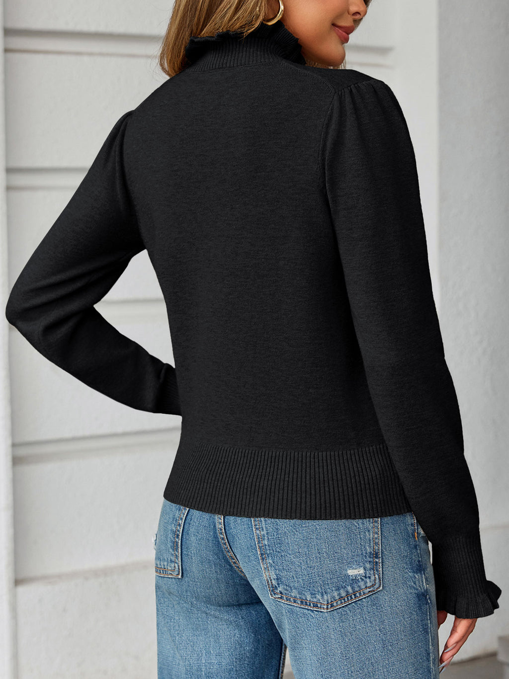 Saodimallsu Womens Ruffle Mock Neck Sweater