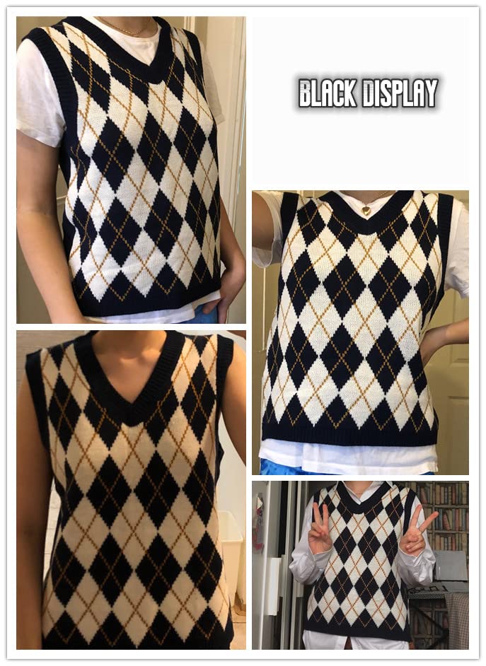 Saodimallsu Womens V Neck Argyle Knit Tops