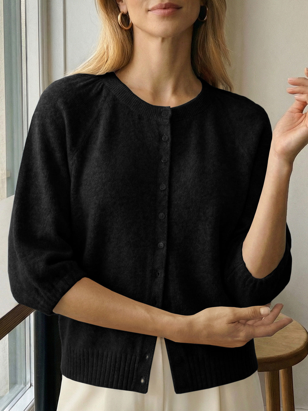Saodimallsu Womens Puff Sleeve Knit Cardigan