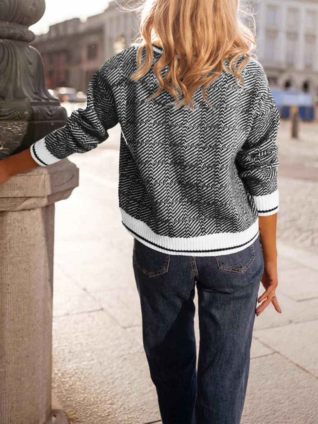 Saodimallsu Womens Fall Lapel V Neck Knit Sweaters