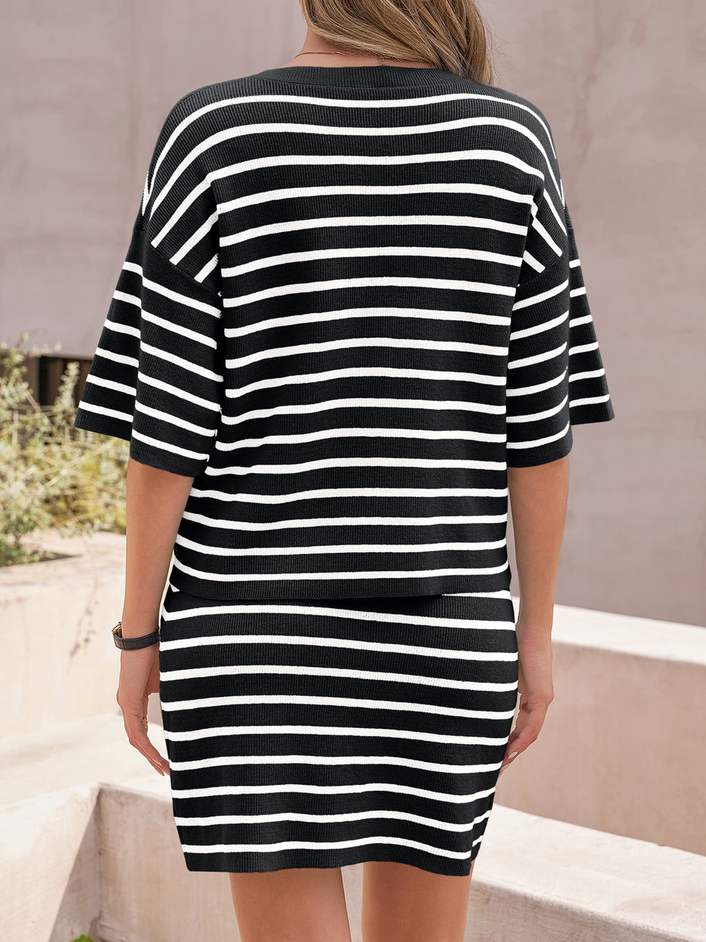 Saodimallsu Womens Striped Knit Two Piece Set