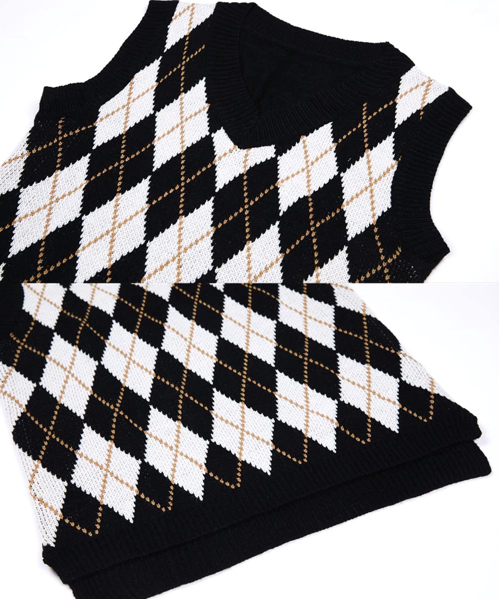 Saodimallsu Womens V Neck Argyle Knit Tops