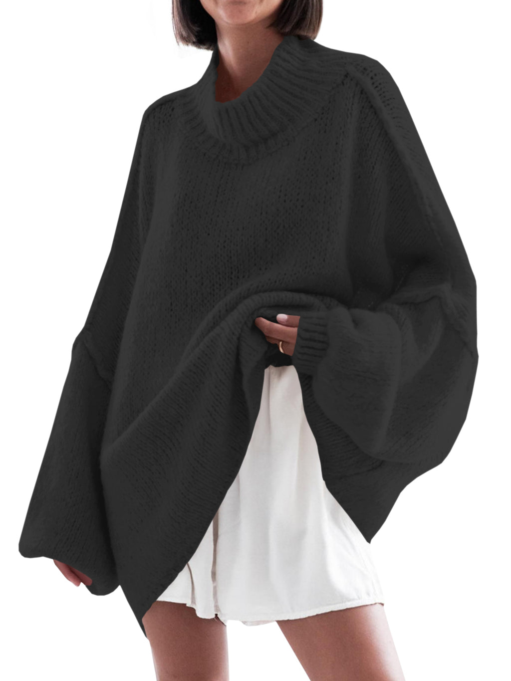 Saodimallsu Womens Mock Neck Batwing Sweater
