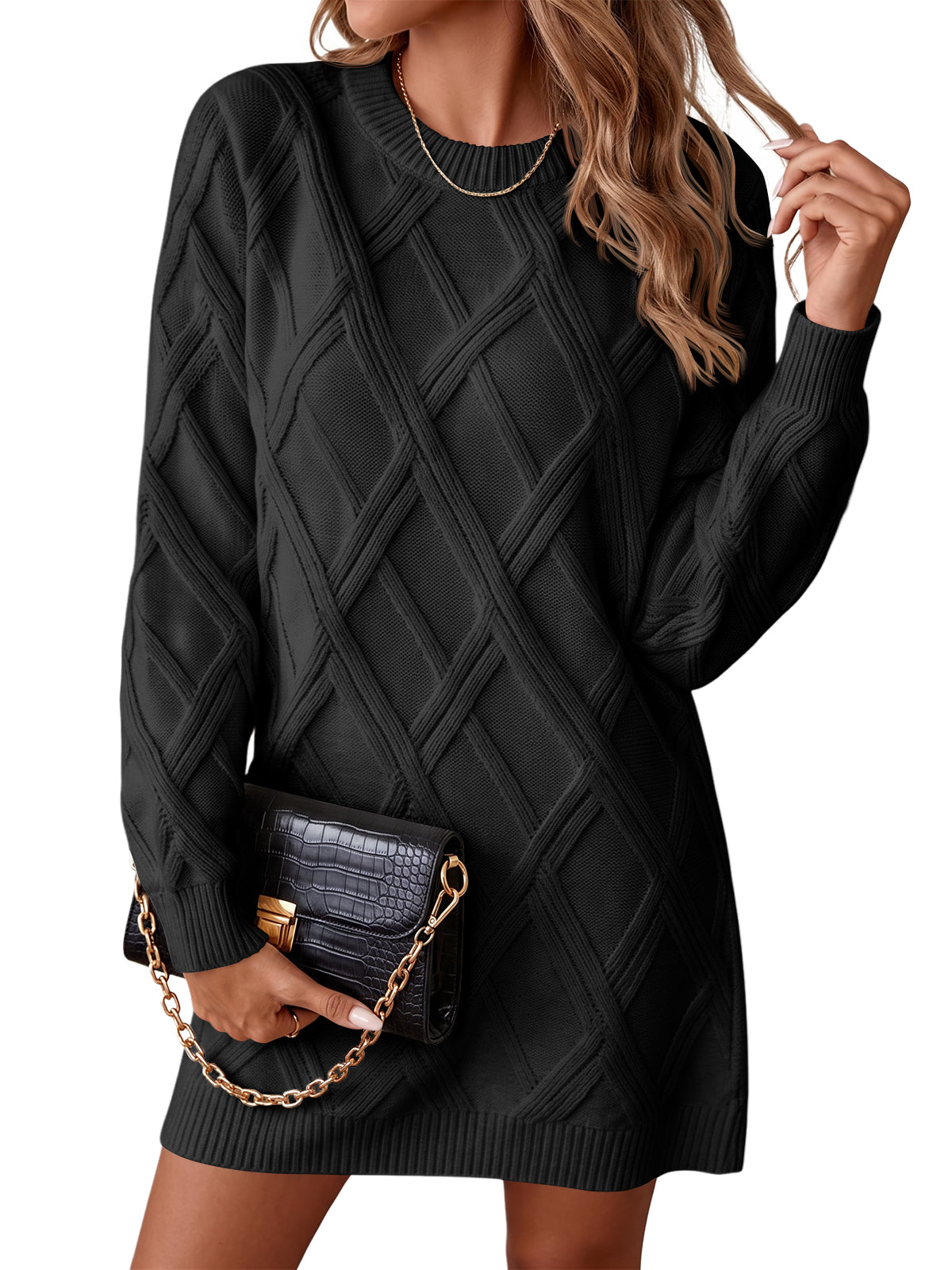 Saodimallsu Womens Cable Knit Fitted Mini Dress