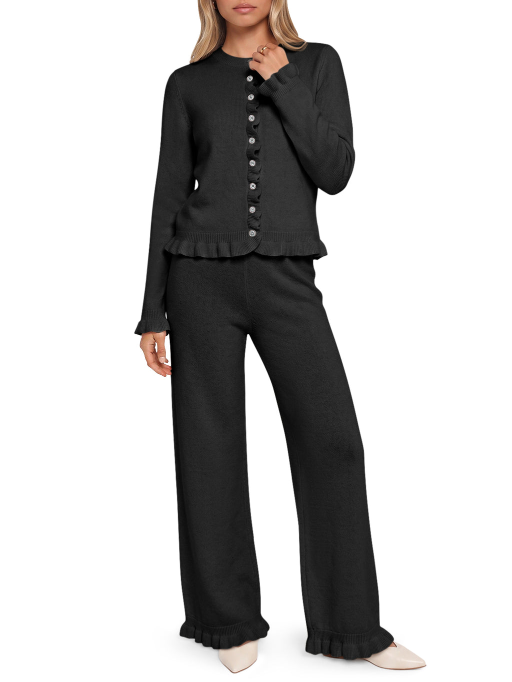 Saodimallsu Women Ruffle Knit Lounge Set
