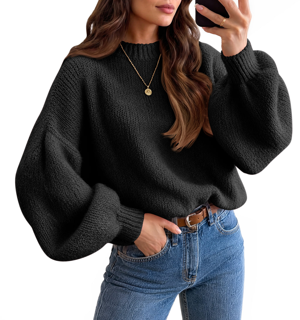 Saodimallsu Womens Crew Neck Slouchy Knit Pullover