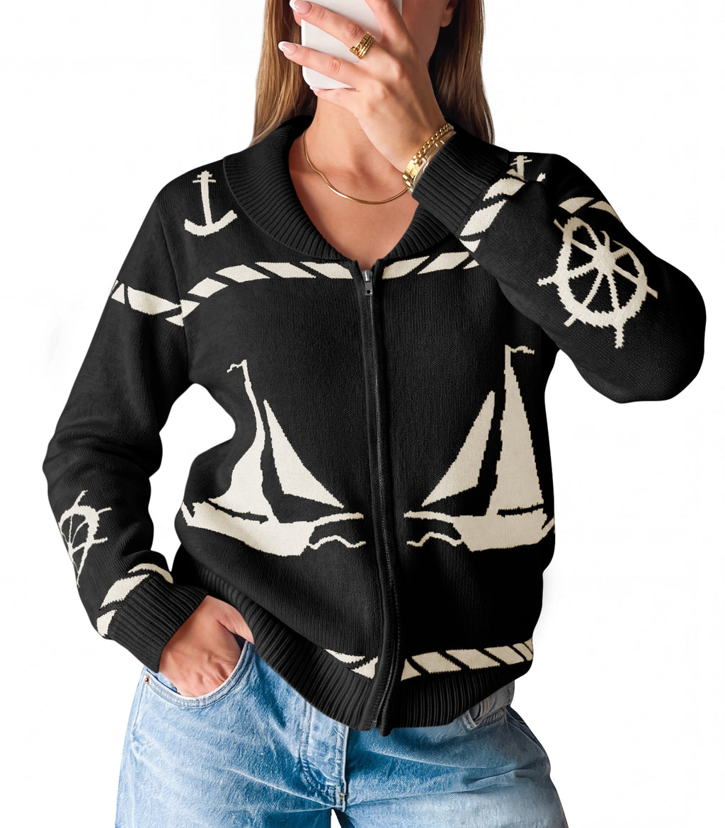 Saodimallsu Womens Zip Up Collared Sweater