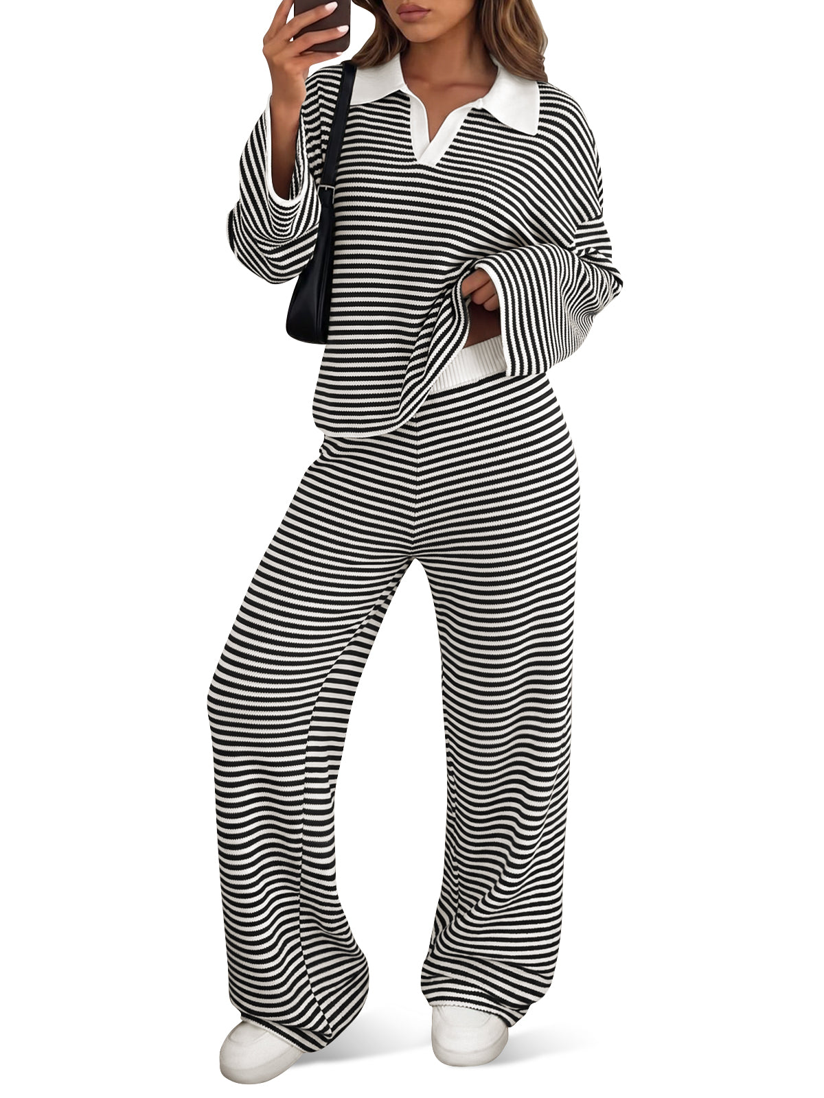 Saodimallsu Womens Striped 2 Piece Knit Outfit