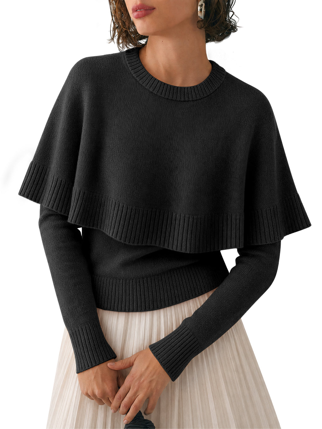 Saodimallsu Womens Poncho Ribbed Knit Sweater