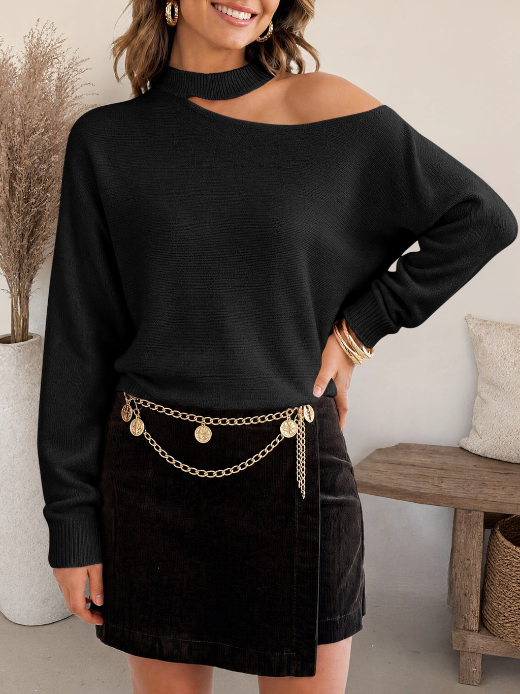 Saodimallsu Womens Off Shoulder Halter Sweater