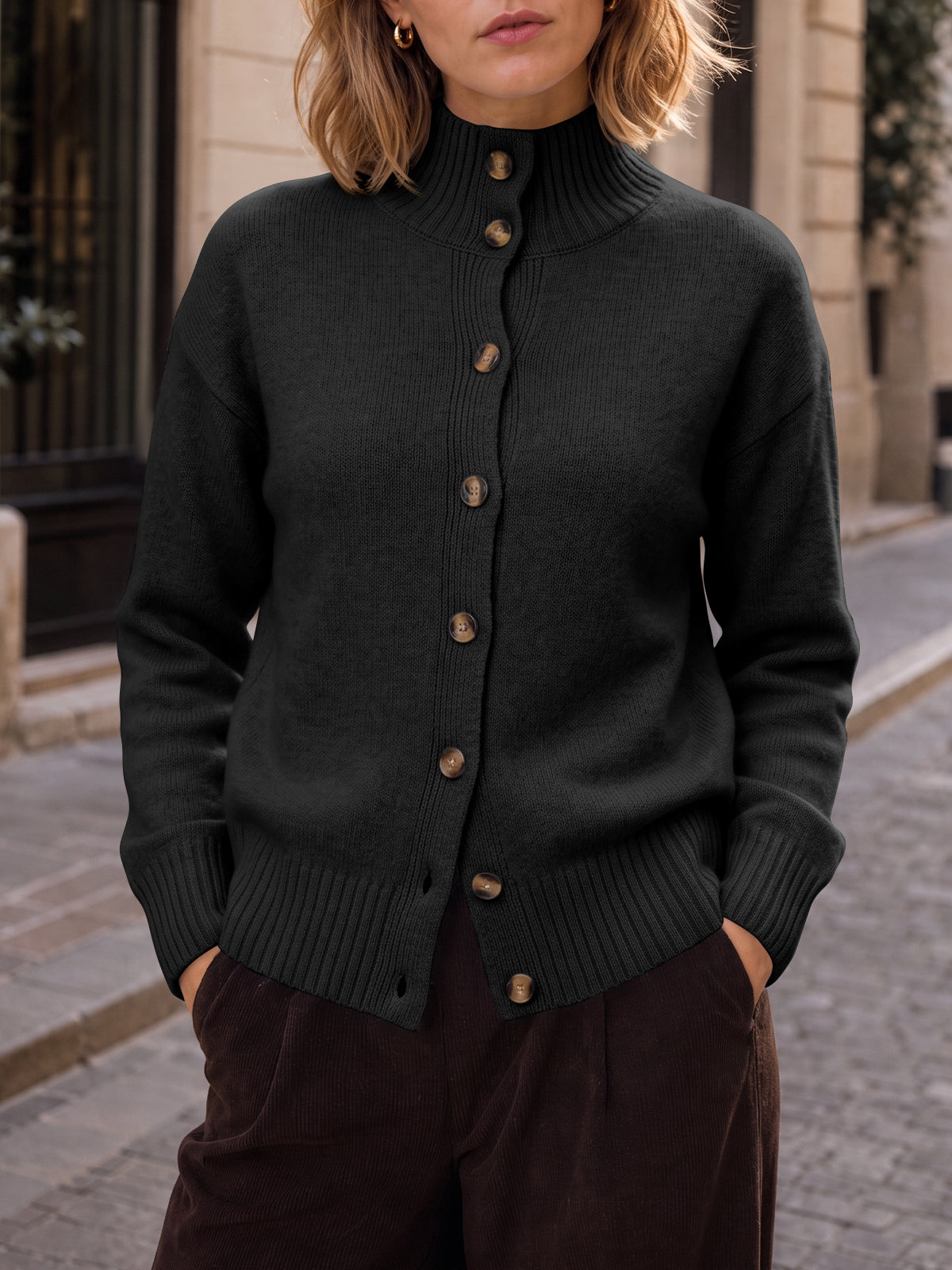 Saodimallsu Womens Mock Neck Button Up Cardigans