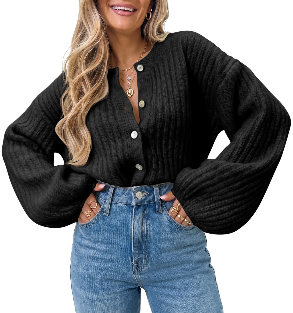 Saodimallsu Womens Lantern Sleeve Button Down Cardigan