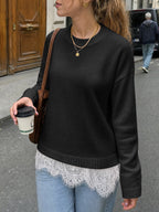 Saodimallsu Womens Lace Patchwork Knit Sweater