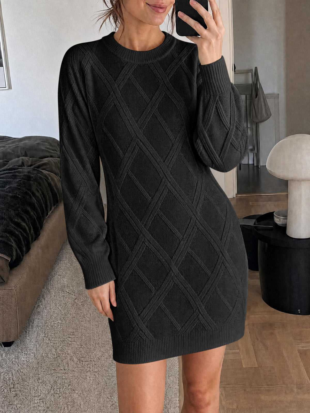Saodimallsu Womens Cable Knit Fitted Mini Dress
