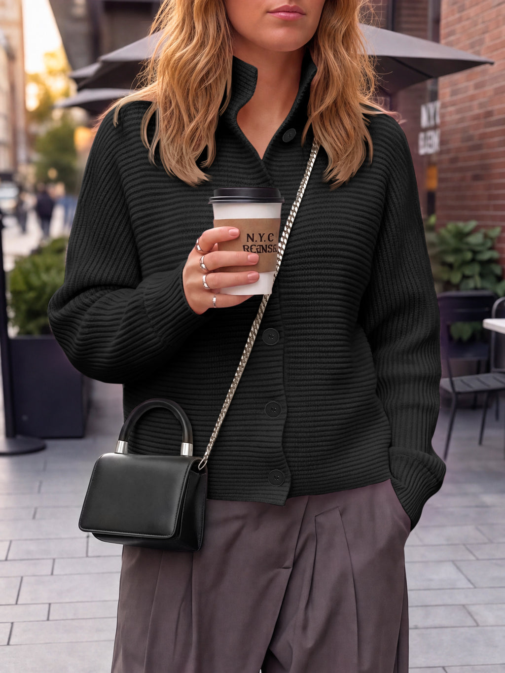 Saodimallsu Womens Mock Neck Button Cardigan