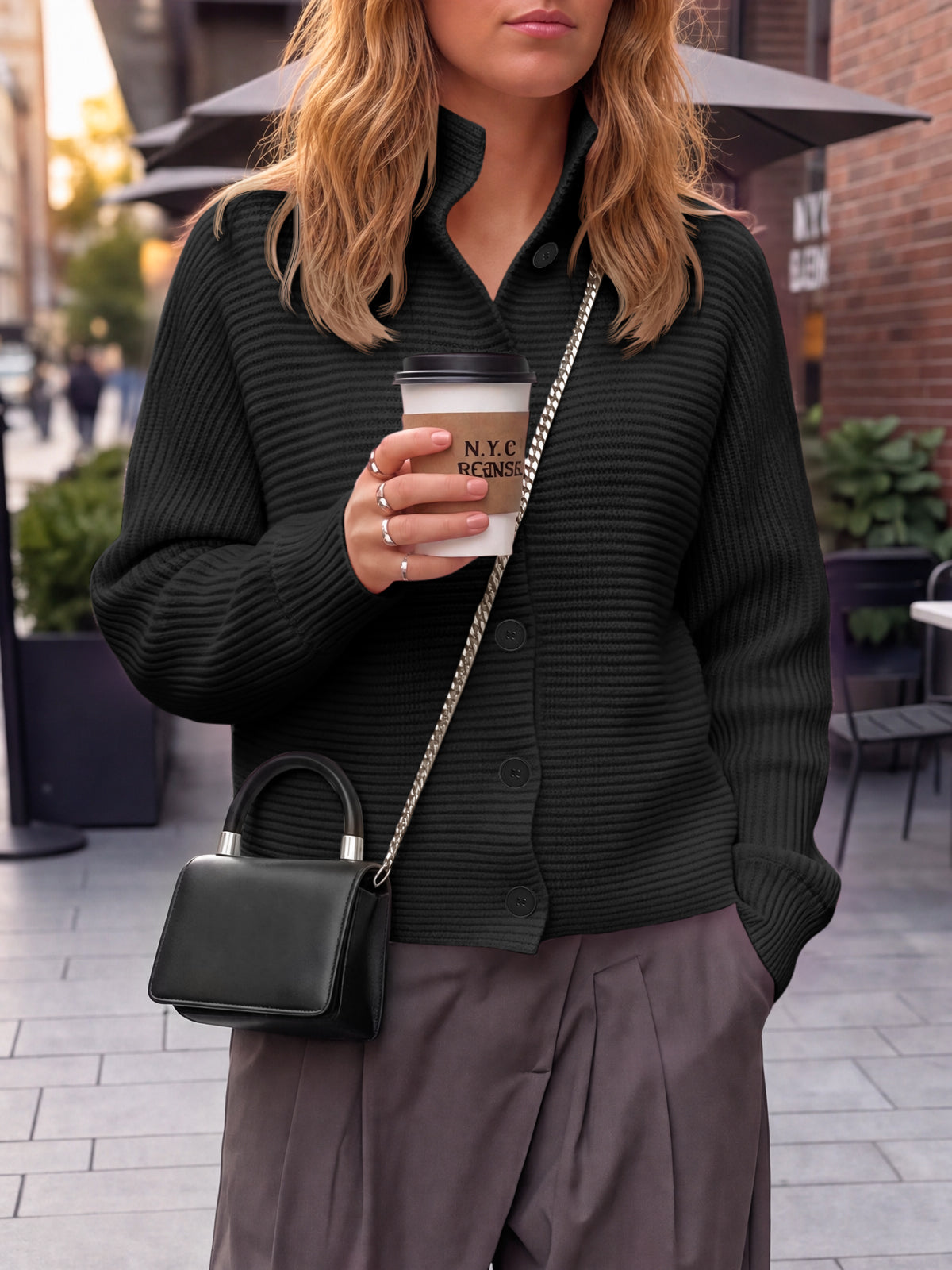 Saodimallsu Womens Mock Neck Button Cardigan