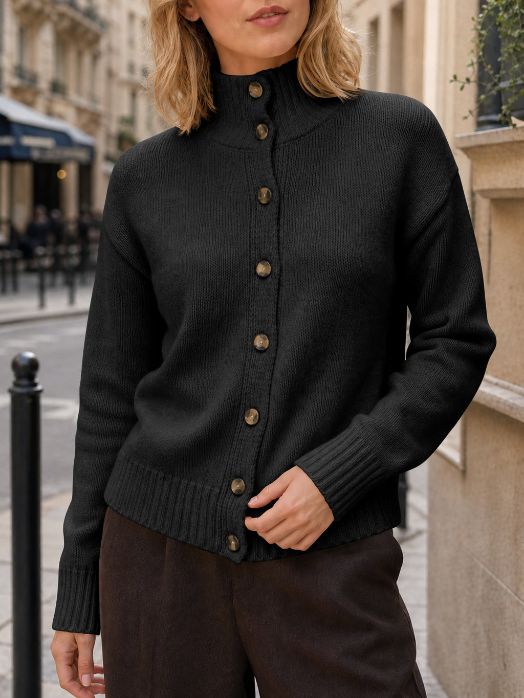 Saodimallsu Womens Mock Neck Button Up Cardigans