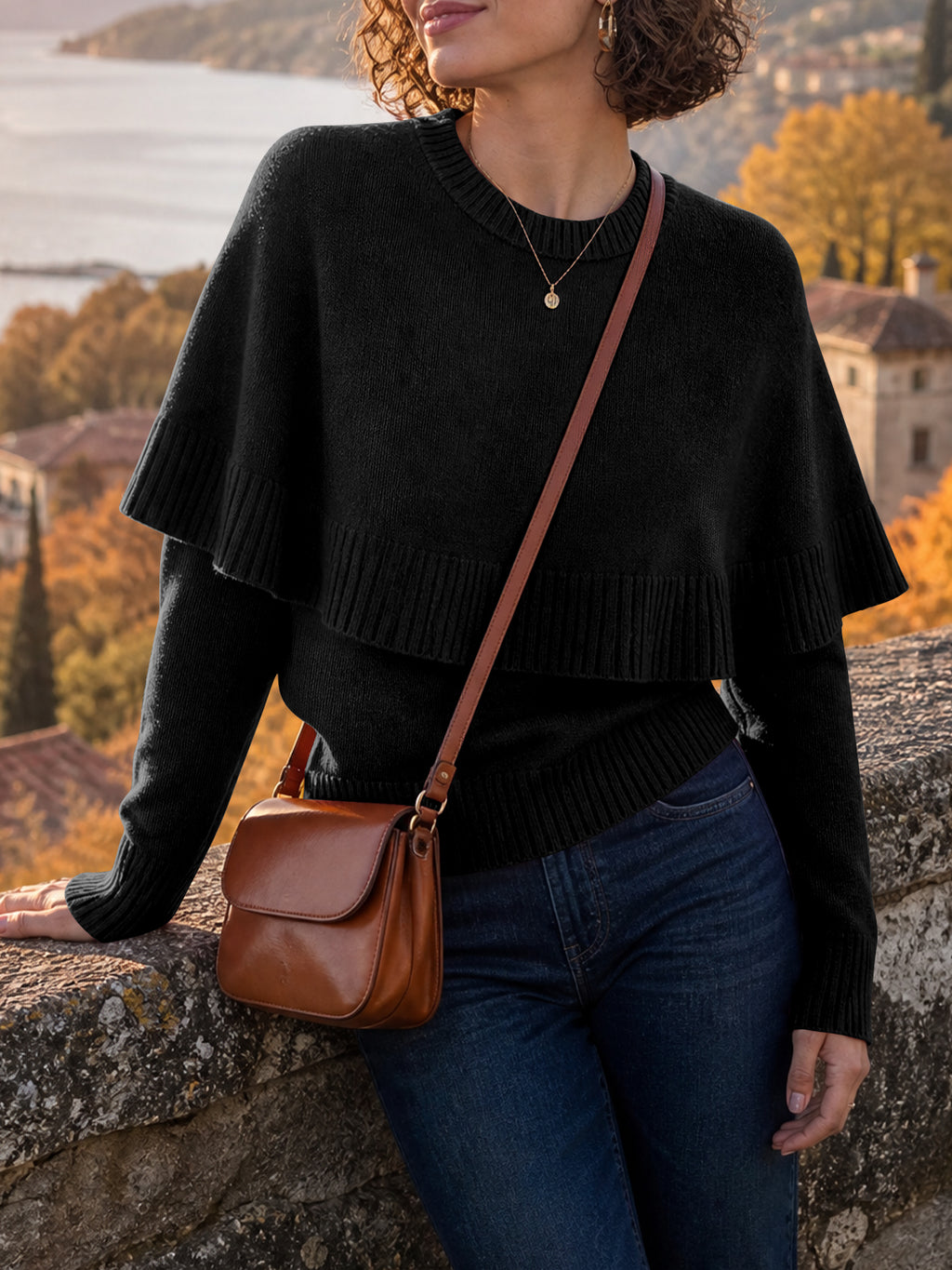 Saodimallsu Womens Poncho Ribbed Knit Sweater