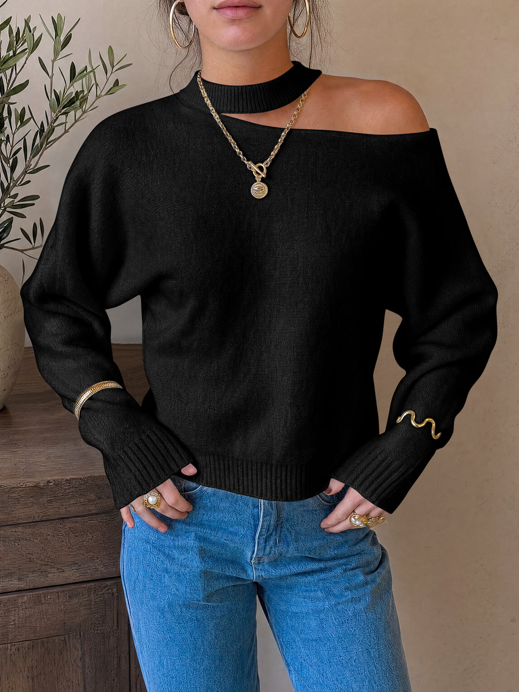 Saodimallsu Womens Off Shoulder Halter Sweater