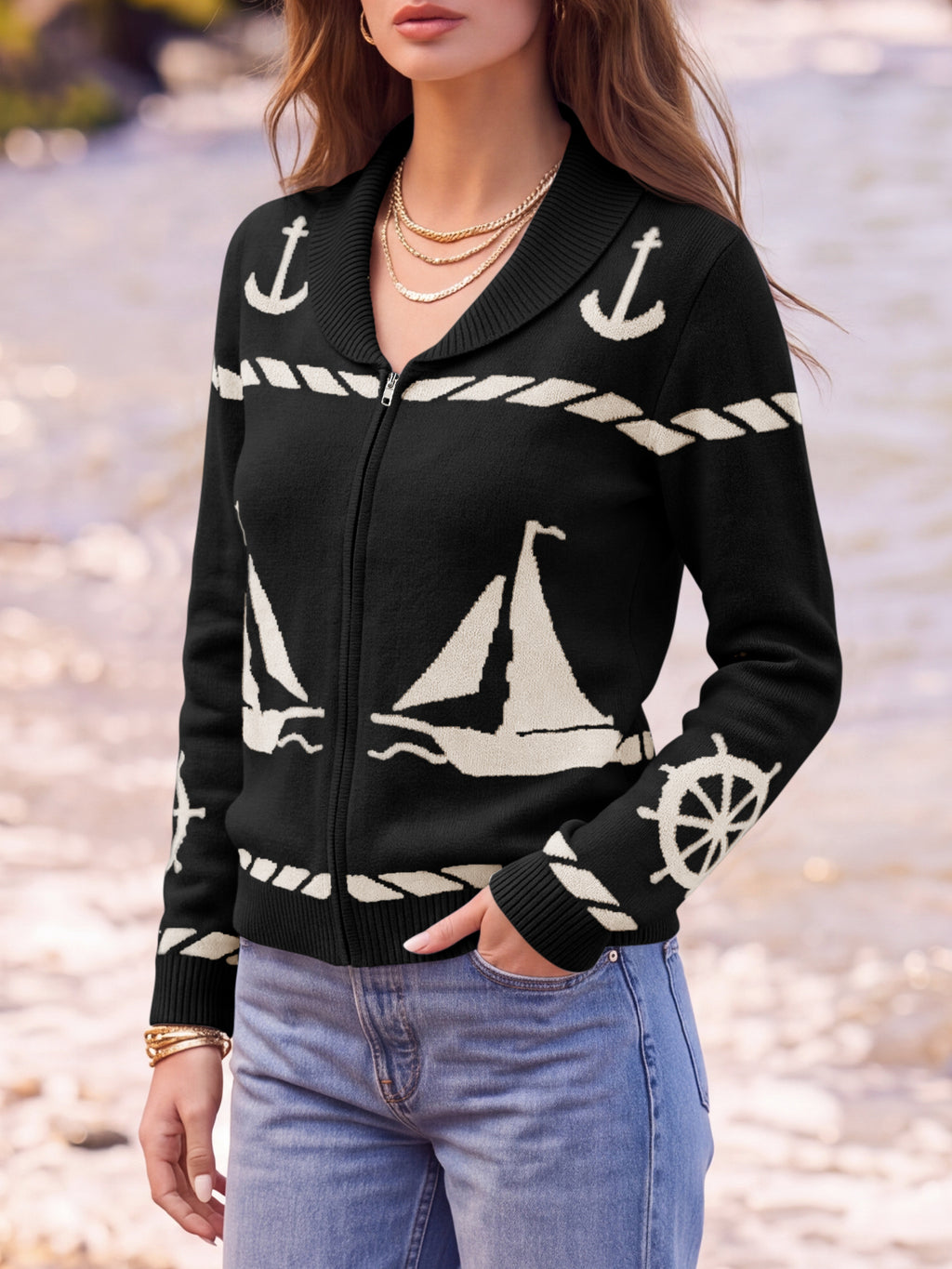 Saodimallsu Womens Zip Up Collared Sweater