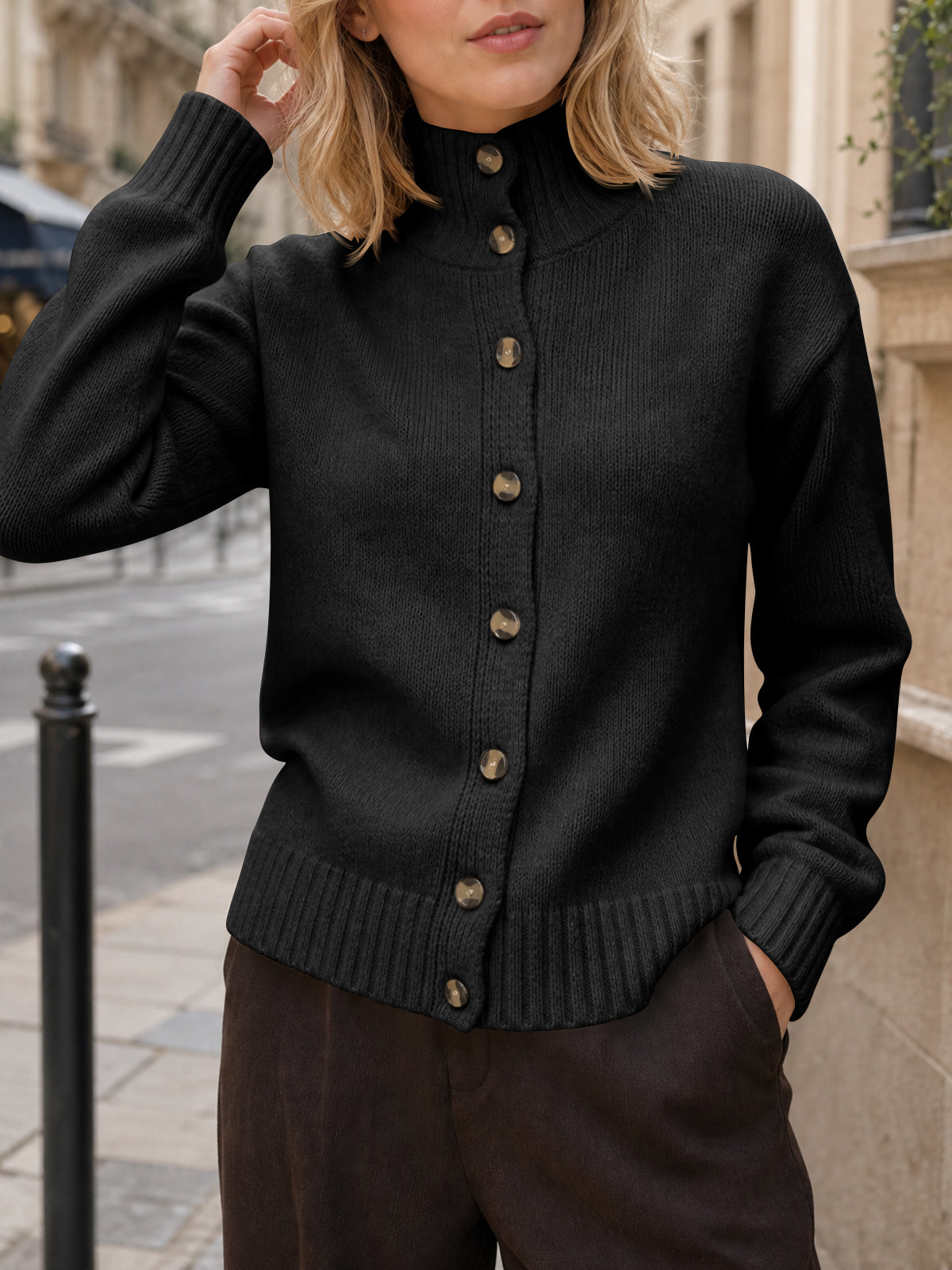 Saodimallsu Womens Mock Neck Button Up Cardigans