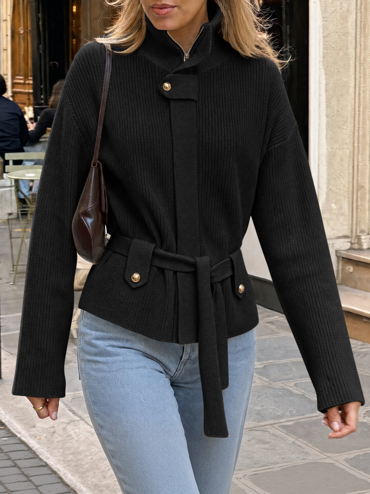 Saodimallsu Womens Zip Up Stand Collar Sweater