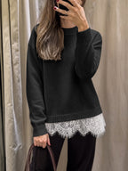 Saodimallsu Womens Lace Patchwork Knit Sweater