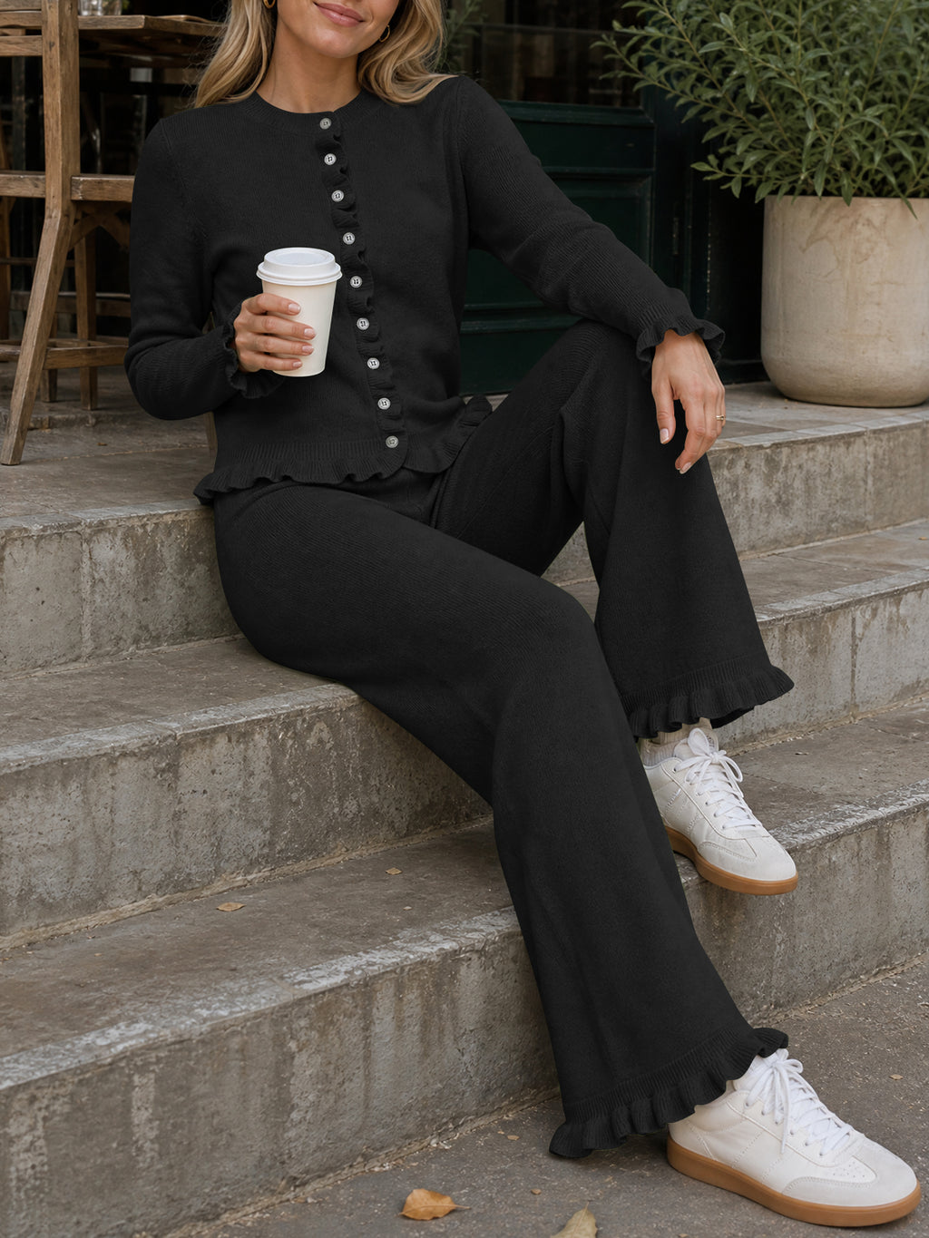 Saodimallsu Women Ruffle Knit Lounge Set