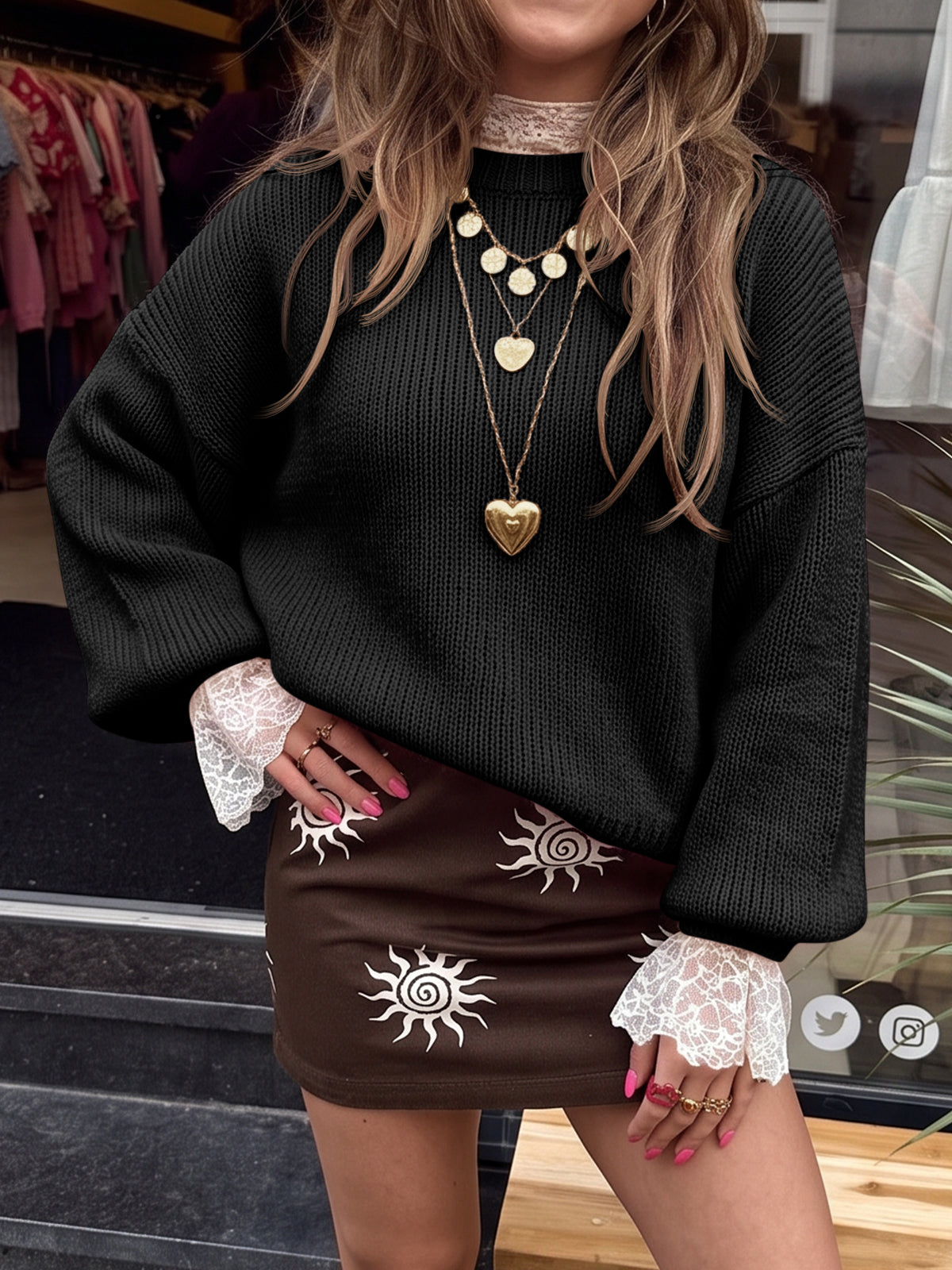 Saodimallsu Womens Crew Neck Slouchy Knit Pullover