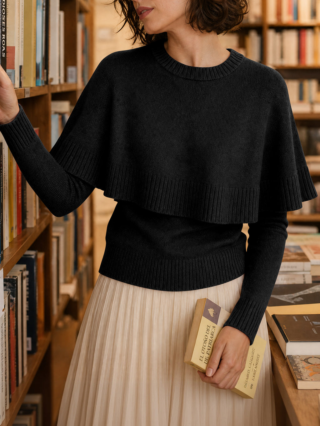 Saodimallsu Womens Poncho Ribbed Knit Sweater