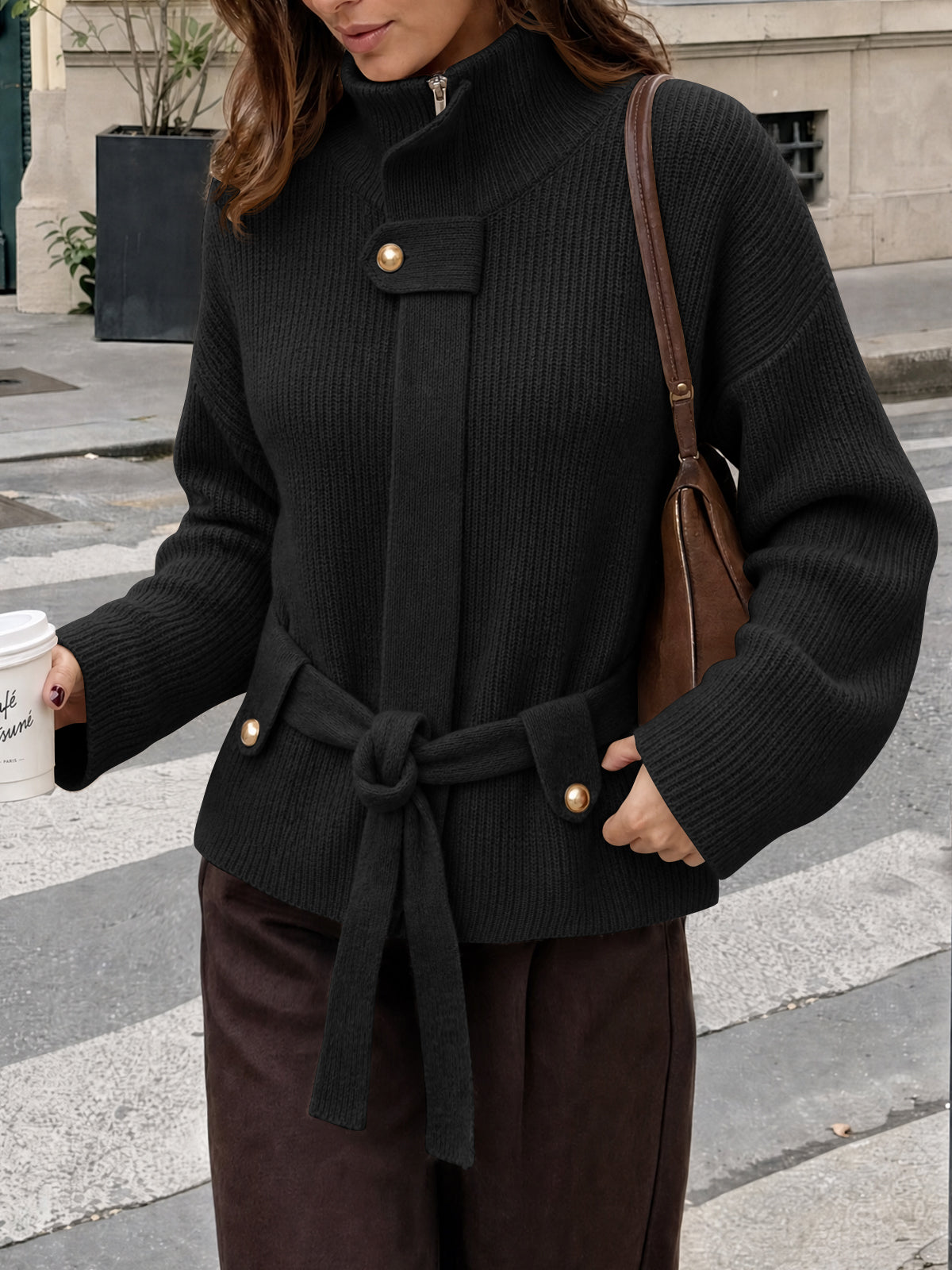 Saodimallsu Womens Zip Up Stand Collar Sweater